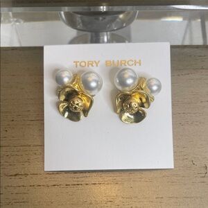 Tory Burch Gold Floral Pearl Earrings